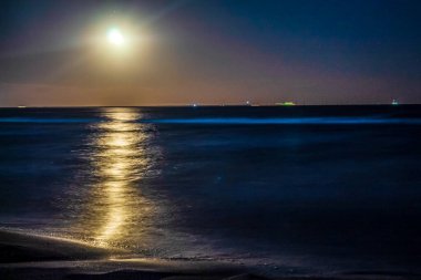 Gece denizde dolunay var.