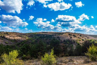 Dağlara ve mavi gökyüzüne bak.