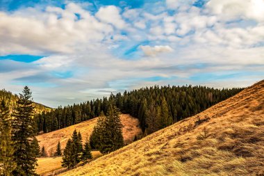 Dağları ve mavi gökyüzü olan güzel bir manzara.