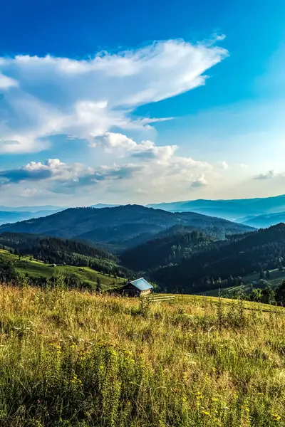 Bir bahar günü Ukrayna Karpatlarının dağ manzarası.