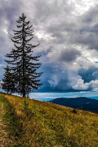 bulutlu ve güneşli dağ manzarası