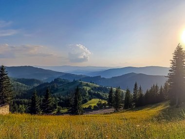 Güzel yaz günbatımı Karpat dağlarında