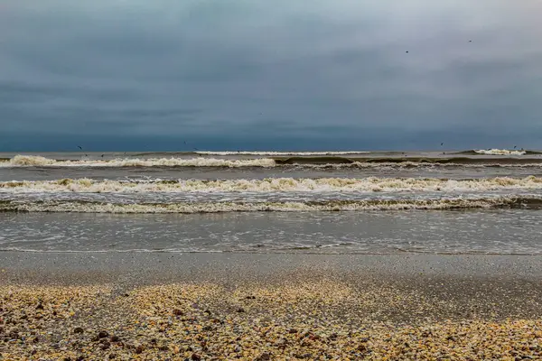 Baltık sahillerinde kışın dramatik bulutlar, baltık denizi