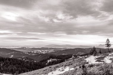 Karpat dağlarındaki dağların tepesinden panoramik manzara