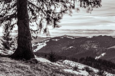 Dağlardaki güzel kış manzarası.