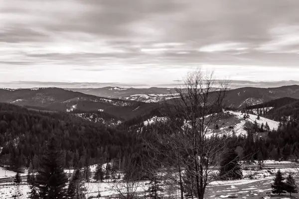 Dağın tepesinden kış manzarası