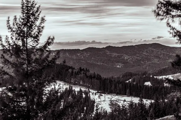 Karla kaplı dağlarla kaplı güzel kış manzarası