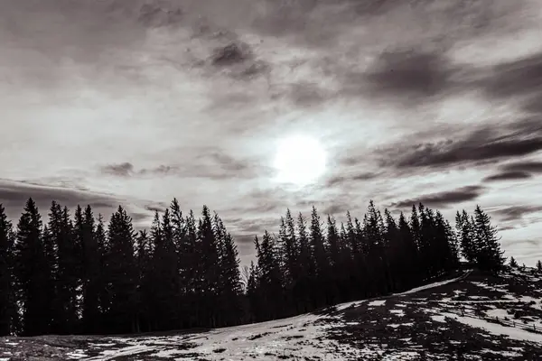 Karla kaplı dağların güzel kış manzarası.