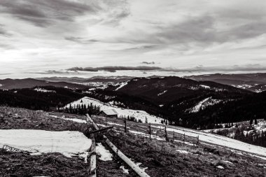 Ukrayna 'daki Karpatlar' ın kış manzarası.