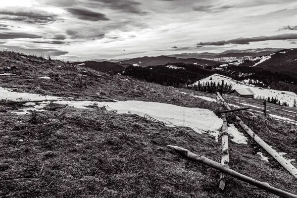 Karpatya dağlarında karlı bir dağın güzel bir görüntüsü, Romanya
