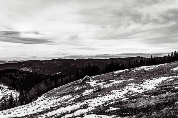 Slovakya 'da dağları olan siyah ve beyaz kış manzaraları
