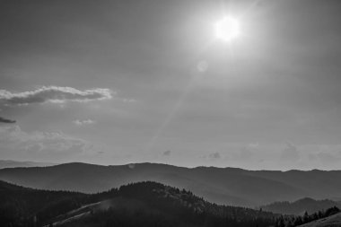 Dağları ve ağaçları olan güzel bir manzara.