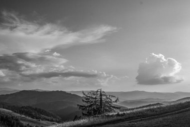 Karpat dağlarında siyah beyaz bulutlar