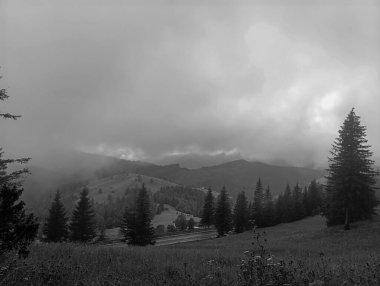 siyah ve beyaz dağ manzarası