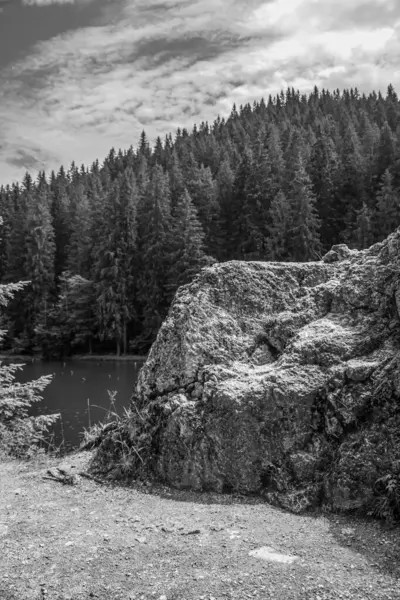 Dağdan siyah beyaz fotoğraf