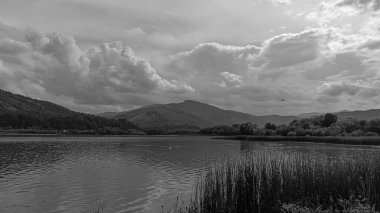 Dağlarda nehri olan güzel bir manzara.