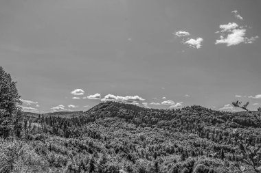 Dağlı siyah beyaz bir manzara