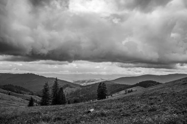 Siyah beyaz güzel dağ manzarası