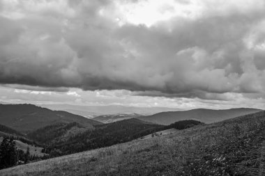 Karpatya dağının siyah beyaz fotoğrafı