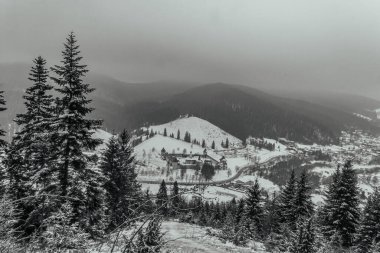 Karpatlar kış manzarası.