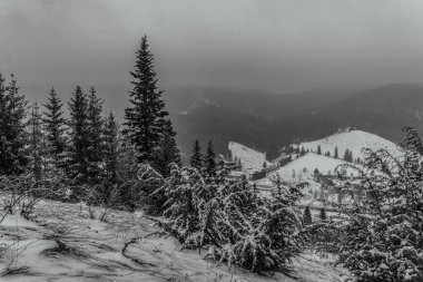 Dağlarda karla kaplı güzel bir dağ manzarası.