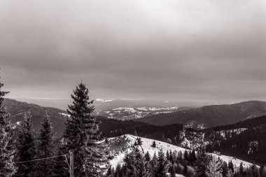 Karpatlar ve Ukrayna 'daki güzel kış manzarası.