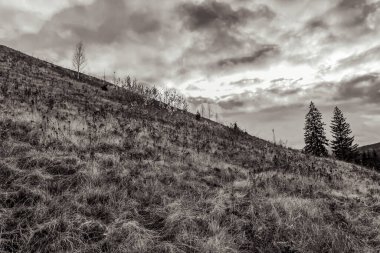 Dağları ve bulutları olan güzel bir manzara