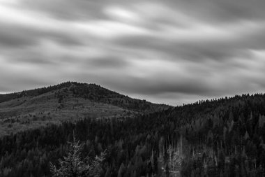 Dağların siyah beyaz görüntüsü