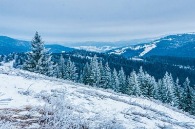 Dağlarda kış manzarası.