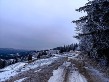 Kışın dağlarda yol