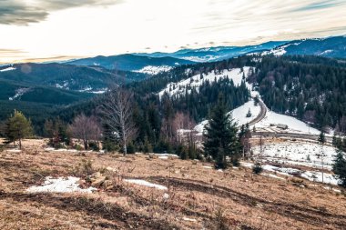 Bahar mevsiminde Karpatların güzel dağ manzarası