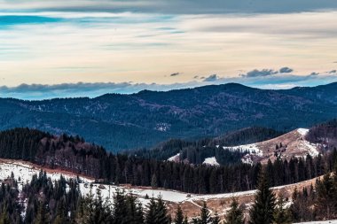 Kış manzara dağlar ve orman ile