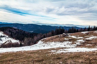 Güzel kış manzarası, Polonya 'da karla kaplı dağlar.