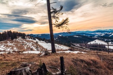 Karpat Dağları 'ndaki bir dağ sırasının güzel manzarası