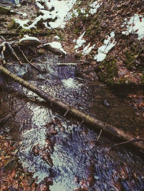 Kışın bir nehrin dikey çekimi.