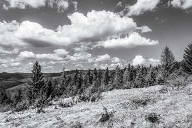 Dağlarda siyah beyaz bulutlar