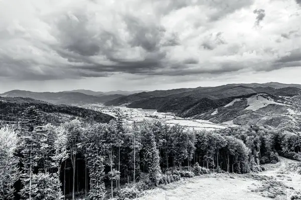 Dağların siyah beyaz görüntüsü