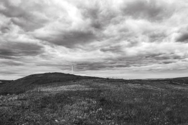Güzel bir manzaranın siyah beyaz fotoğrafı