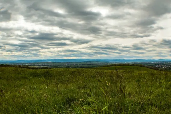 Yeşil tarlaların ve bulutların manzarası