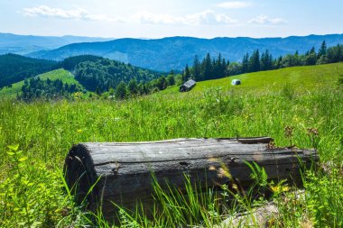 Bir dağ sırası olan yaz manzarası