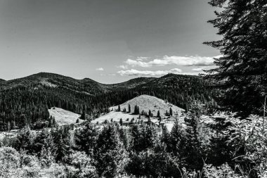 black and white landscape of the mountains