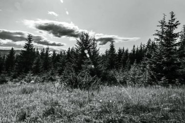 Dağdaki siyah beyaz bulutlar