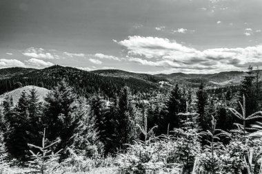 Dağlardaki siyah ve beyaz manzaralar