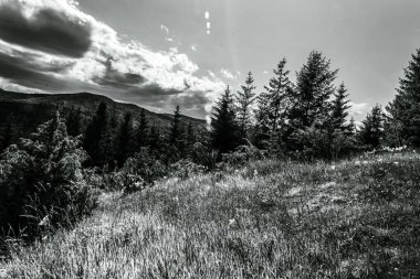 Dağlarda siyah beyaz bulutlar