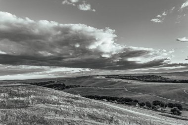 Dağlarda buğday tarlası olan güzel bir manzara.