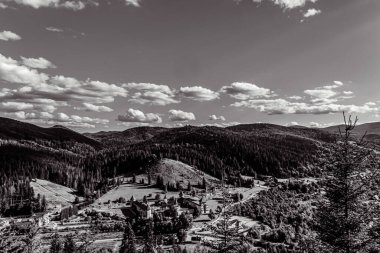 black and white landscape of the mountains