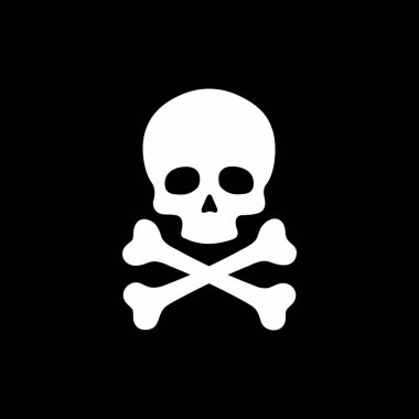 Kurukafa ve Çapraz Kemik Simgesi Tehlike ve Uyarı Sembolü. Siyah ve beyaz minimalist kafatası ve çapraz kemik simgesi, tehlikeyi, zehri, zehirliliği ve korsanlığı simgeliyor. Uyarı işaretleri, etiketler, Cadılar Bayramı veya gotik tasarımlar için ideal.
