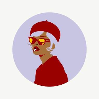 Stylish Retro Woman with Beret and Sunglasses clipart