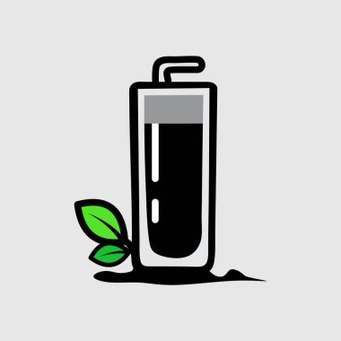Yapraklı Siyah Organik İçecek - Minimalist Vektör İllüstrasyonu