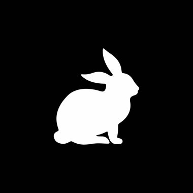 Minimalist Tavşan Silueti Logosu. Temiz siyah beyaz tavşan silueti vektörü. Logolar, markalaşma, doğa temalı tasarımlar ve yaratıcı dijital sanat eserleri için mükemmel..